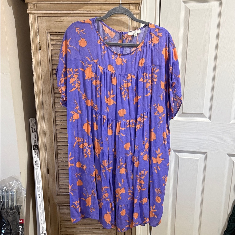 Easel Purple Floral Dress with Orange Accents, VERY OVERSIZED
